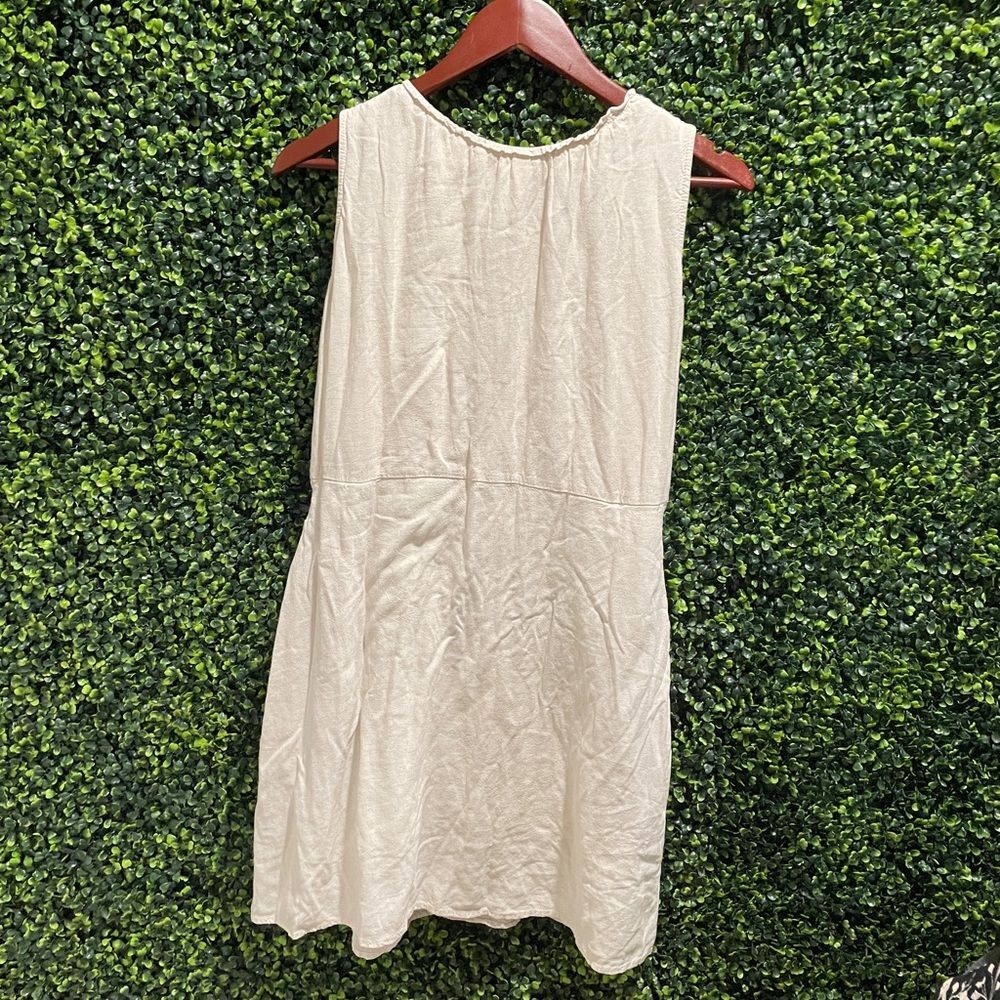 High neck Elegant Linen Blend Cream Sleeveless Dress with slip